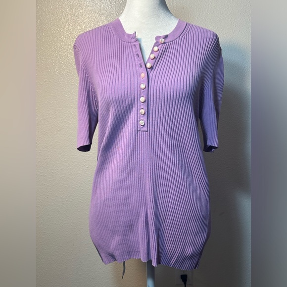 Michael Kors Tops - michael kors collection
ELBOW SLEEVE PULLOVER  size mwith cute button closure